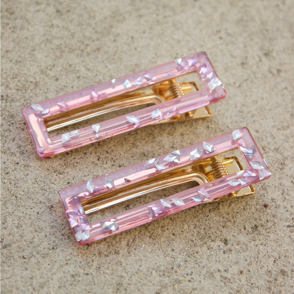 Set Of 2 ✨ Clear Pink And Silver Flakes Hair Clip - Picture 2 of 11